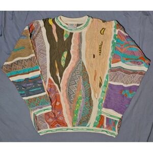 Vintage COOGI 90s 3D Knit Multicolor Sweater Size Large Wool Biggie Hip-Hop RARE